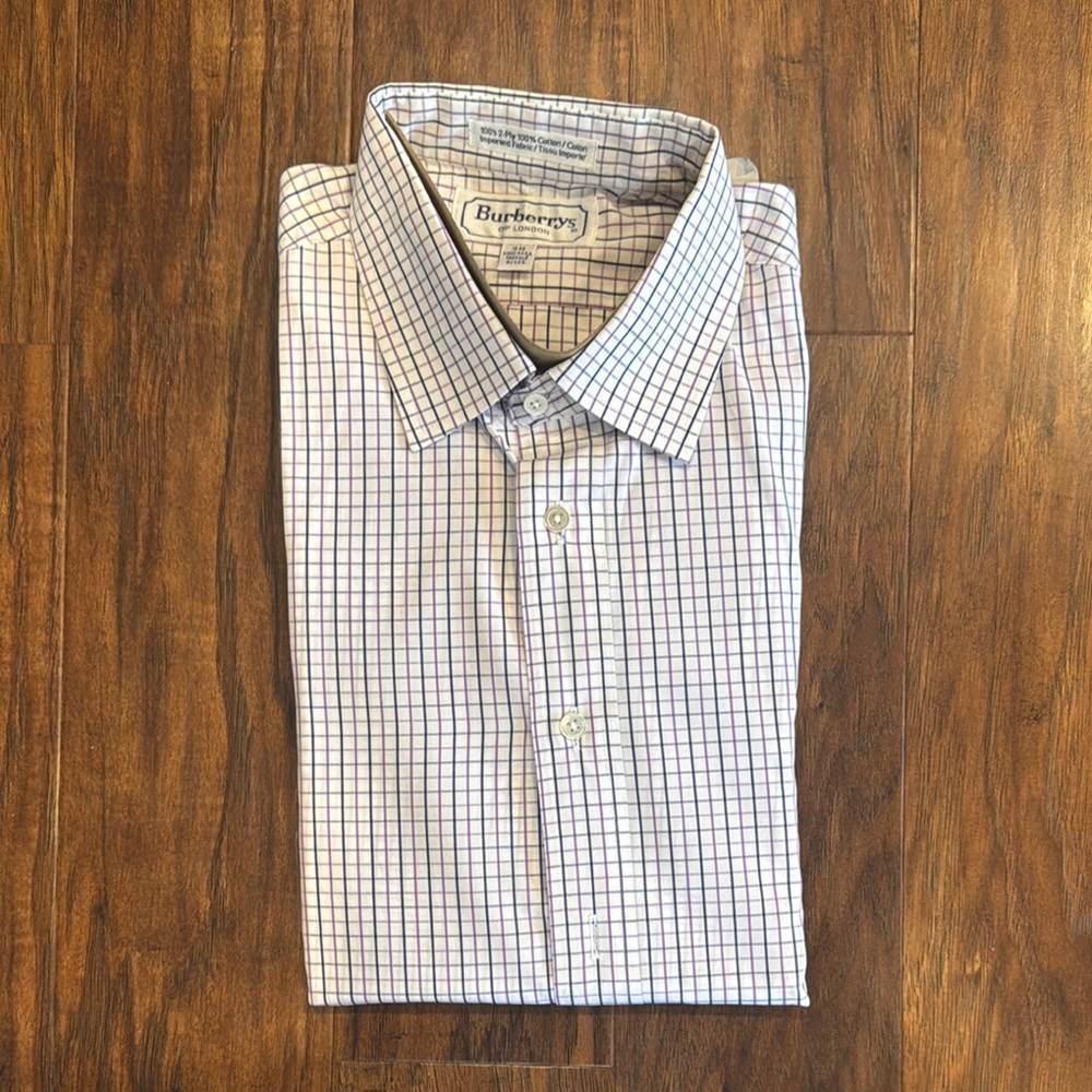Burberry White with Purple/Black Checkered Men's Shirt - 16 33